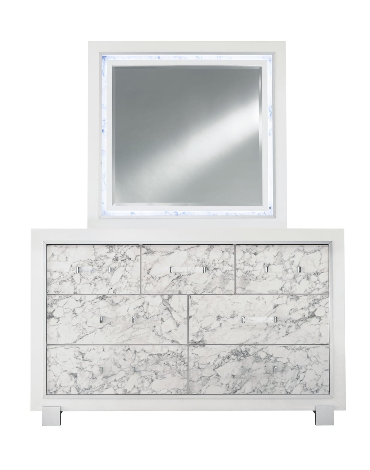 Modern White LED Vanity Mirror with Solid Wood Frame