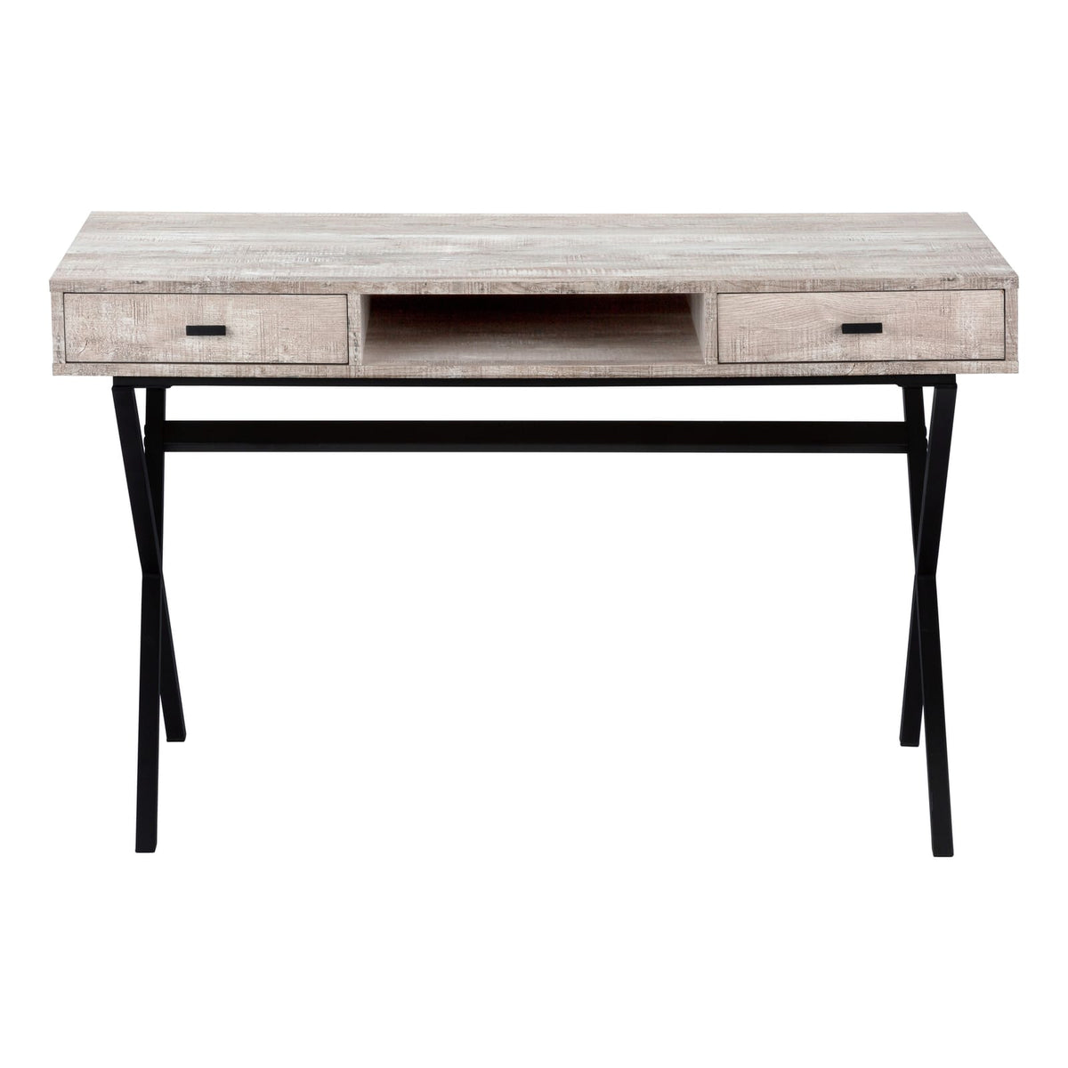 Taupe Computer Desk - Storage Drawers, 48"L, Black Metal for Home Office