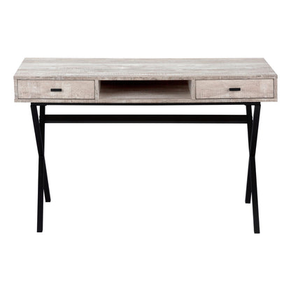 Taupe Computer Desk - Storage Drawers, 48"L, Black Metal for Home Office