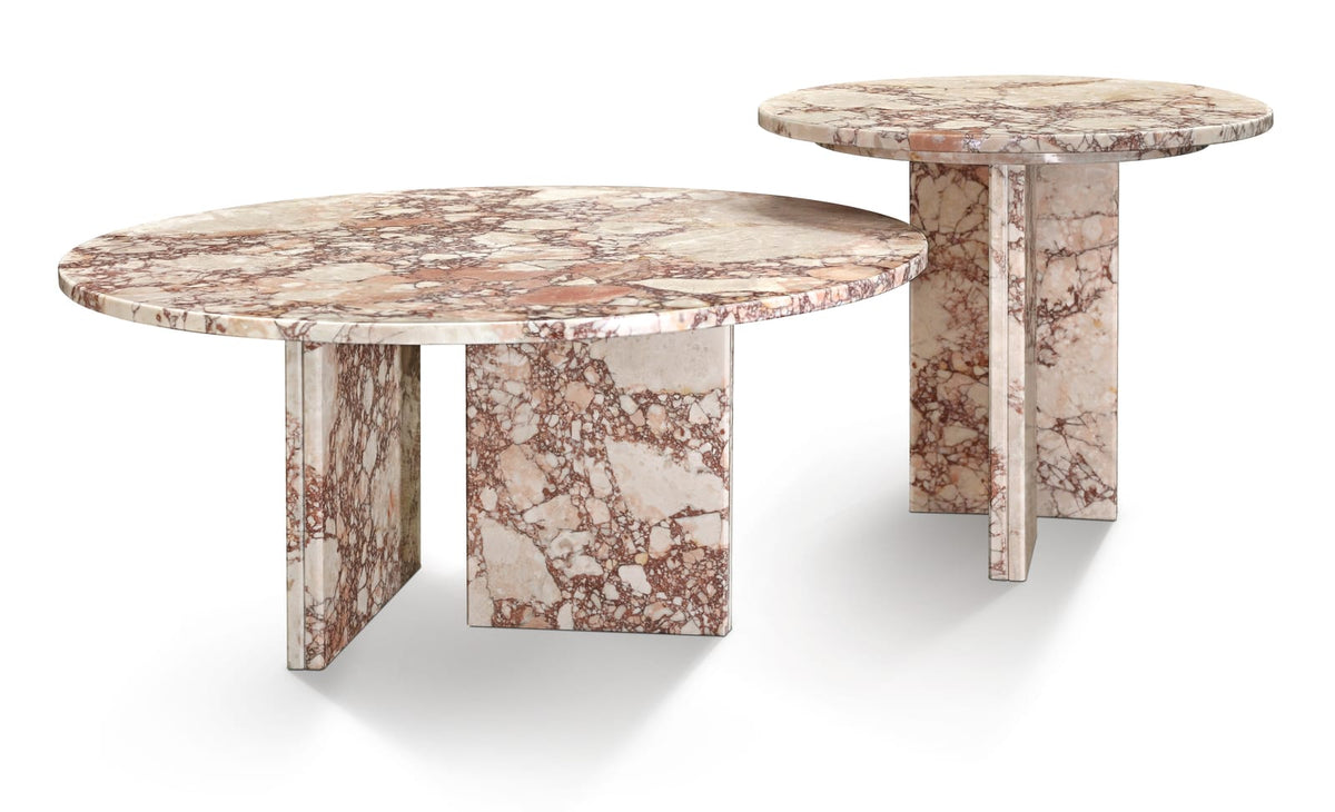 Pink Marble Round Coffee Table Set - 2 Piece