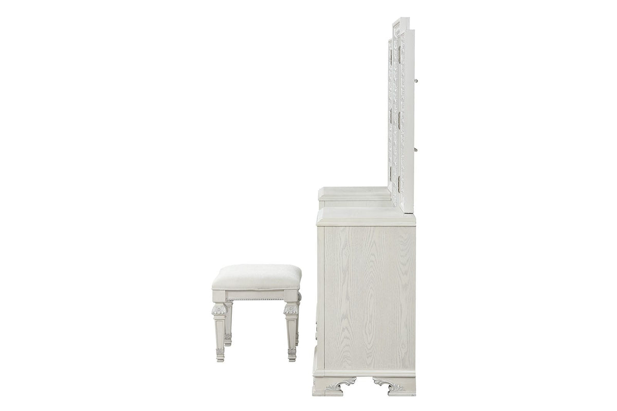 Traditional Creamy White Vanity with 5 Drawers and LED Lighting for Bedroom