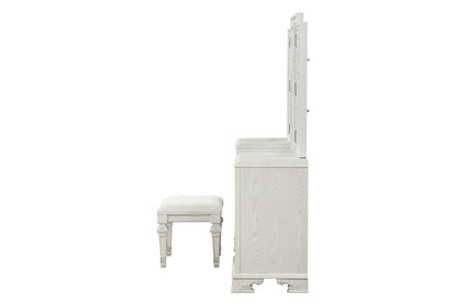 Traditional Creamy White Vanity with 5 Drawers and LED Lighting for Bedroom
