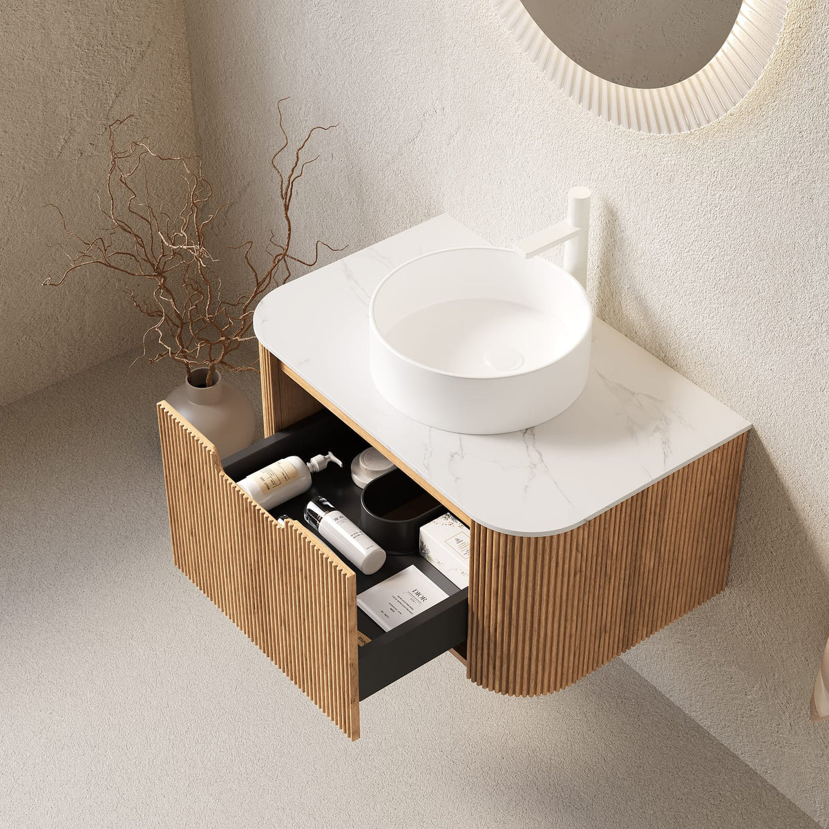 DINA 30" Bathroom Vanity with Storage, White Basin