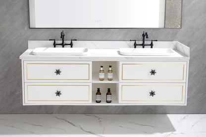 60 Inch White Bathroom Vanity Cabinet - Wall Mounted Storage