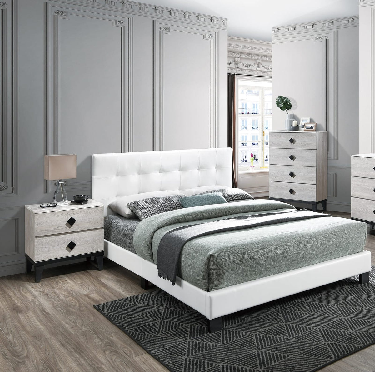 Modern Full Size Bed Frame - White Faux Leather