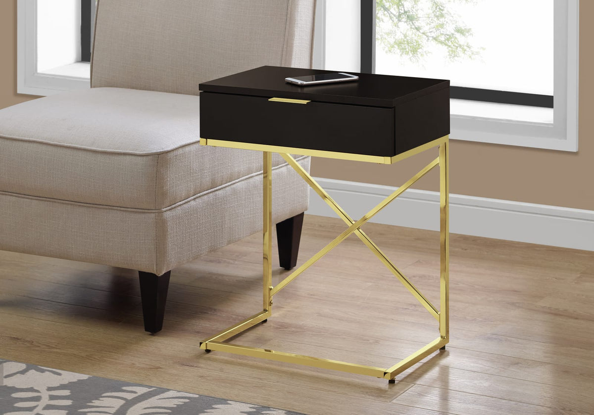 Espresso Accent Table - Storage Drawer Side Table