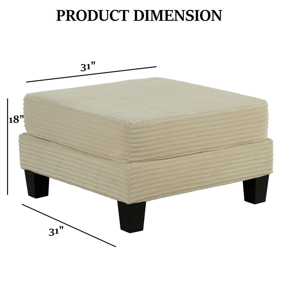 Contemporary Storage Ottoman - Beige Fabric & Wood Legs