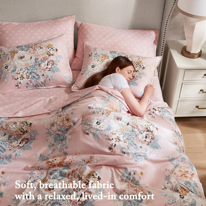 Queen Polyester Bedding Set Multicolor Pink Floral