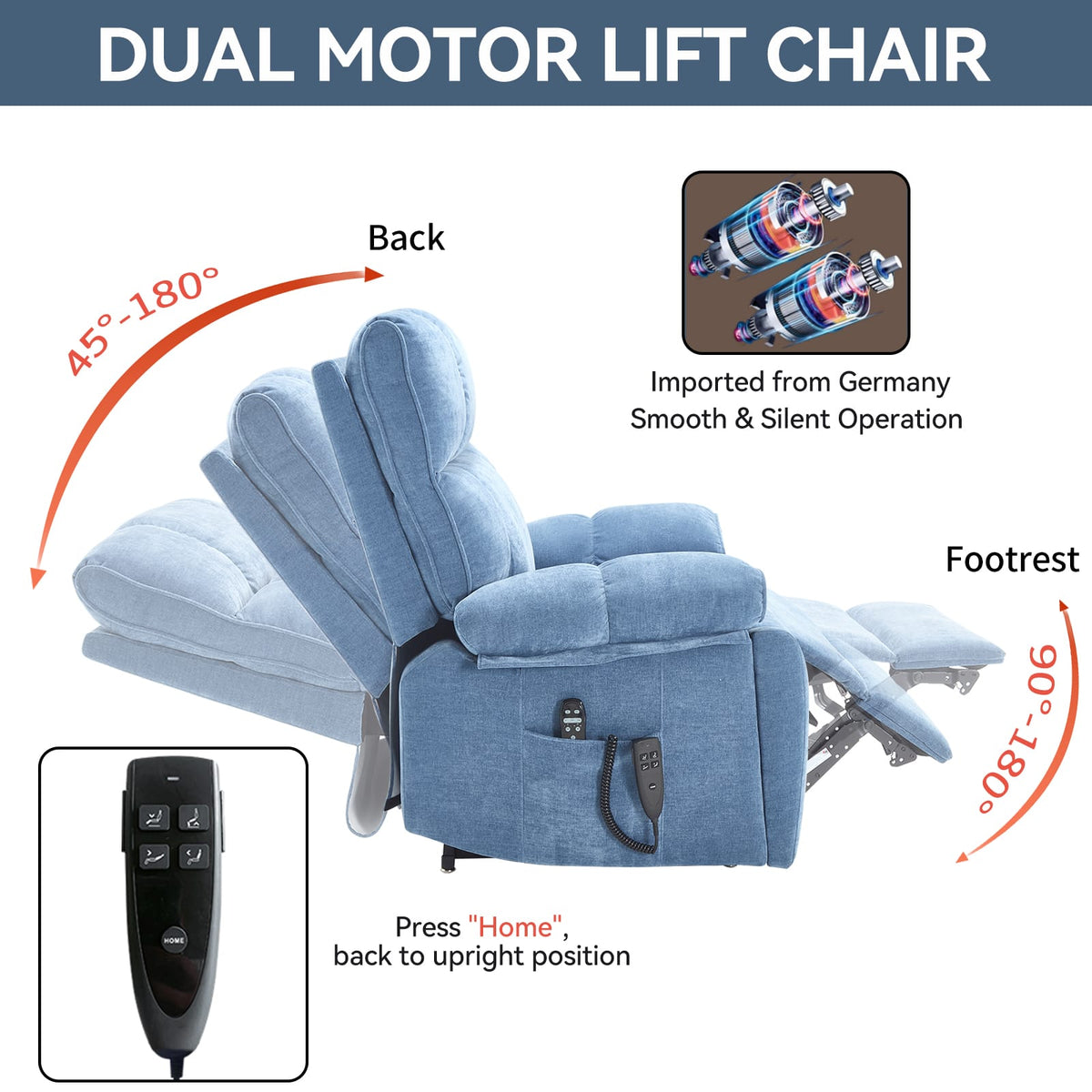 Blue Heat Massage Recliner - Power Lift, 350 Lbs Capacity