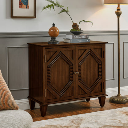 Walnut MDF Sideboard Cabinet - Storage Buffet Media Console