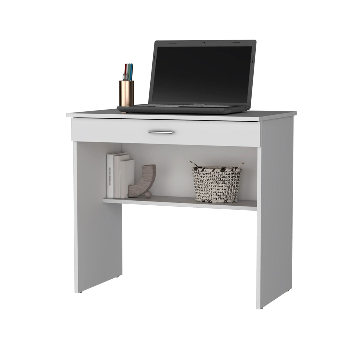 White Computer Desk with Drawers & Shelf - Office Table