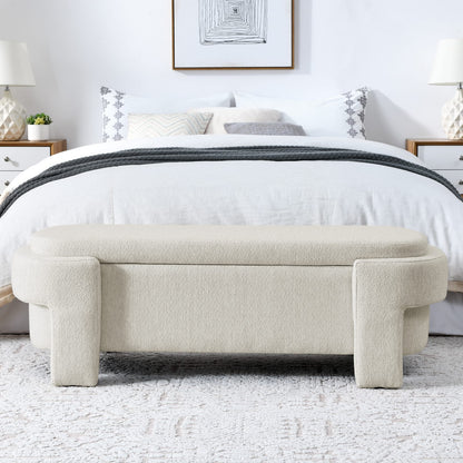Beige Linen Storage Bench with Foam Cushion for Living Room or Bedroom