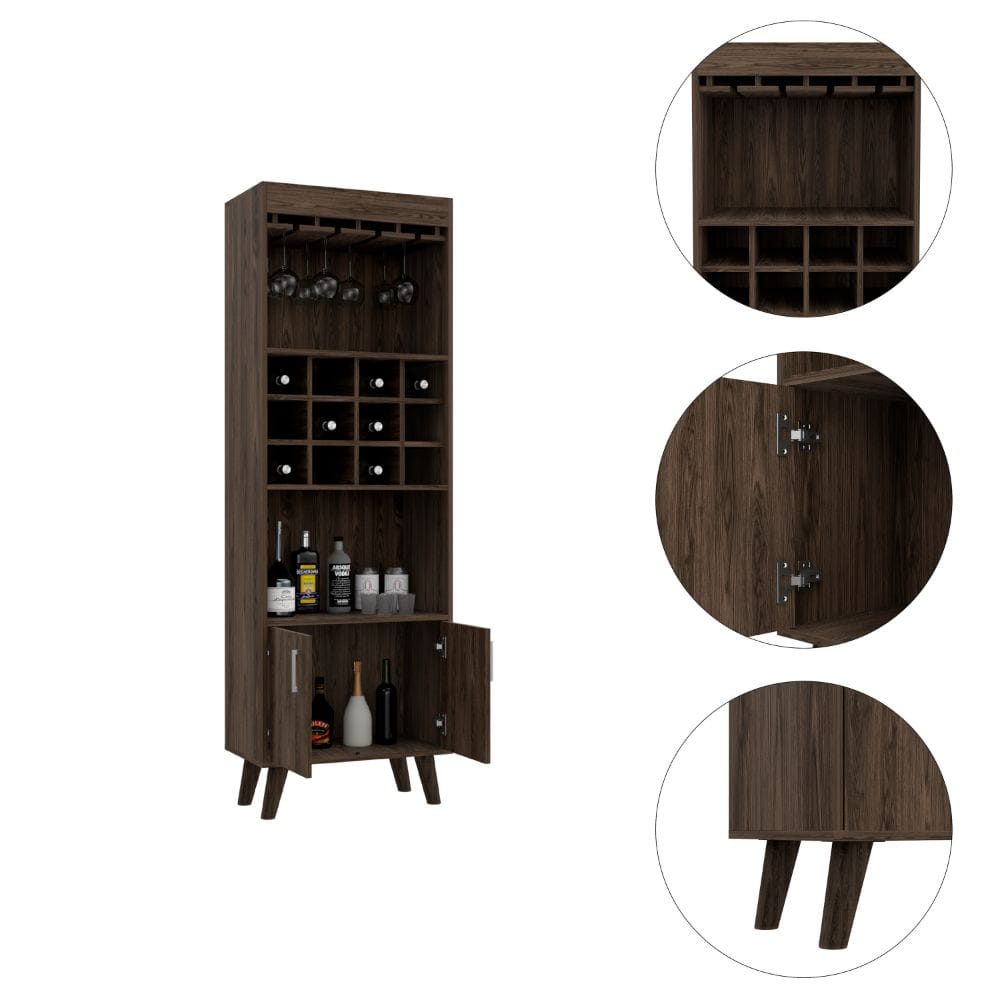 Black & Dark Walnut Wine Cabinet - 13.3"W x 23.6"D x 70.8"H