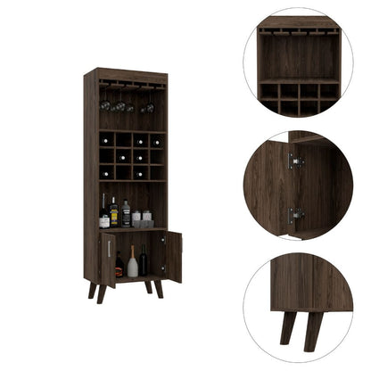 Black & Dark Walnut Wine Cabinet - 13.3"W x 23.6"D x 70.8"H