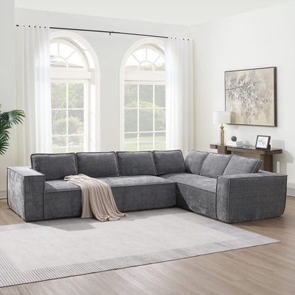 6 Seat Gray Chenille Sectional Sofa - No Assembly Required for Living Room