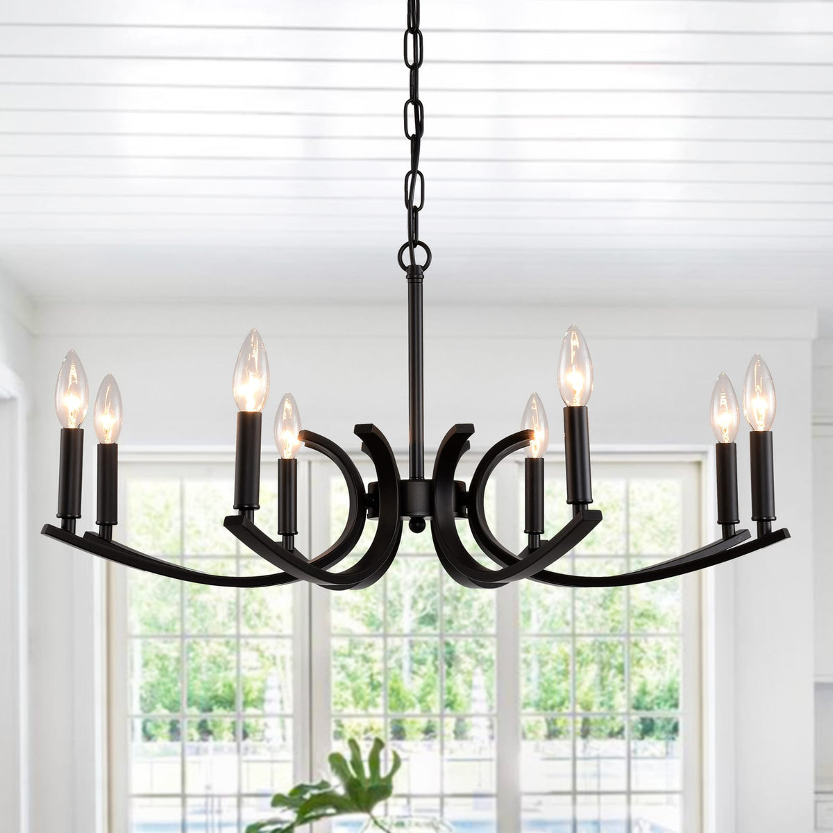 8-Light Farmhouse Chandelier - Matte Black Metal Lighting