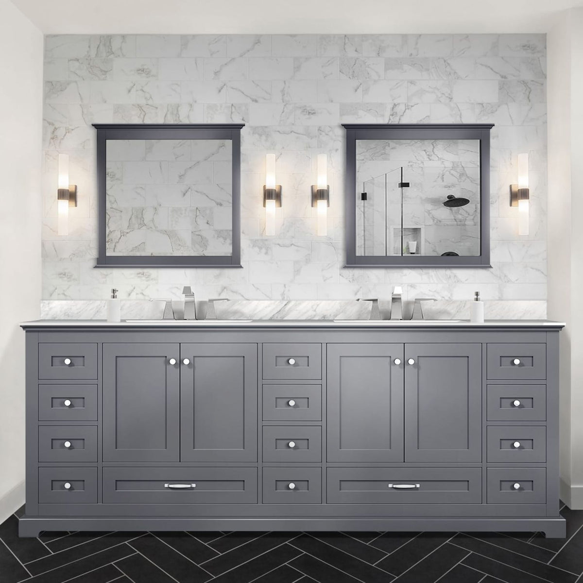 Dark Grey Double Bath Vanity - 84" Wide Storage Cabinet
