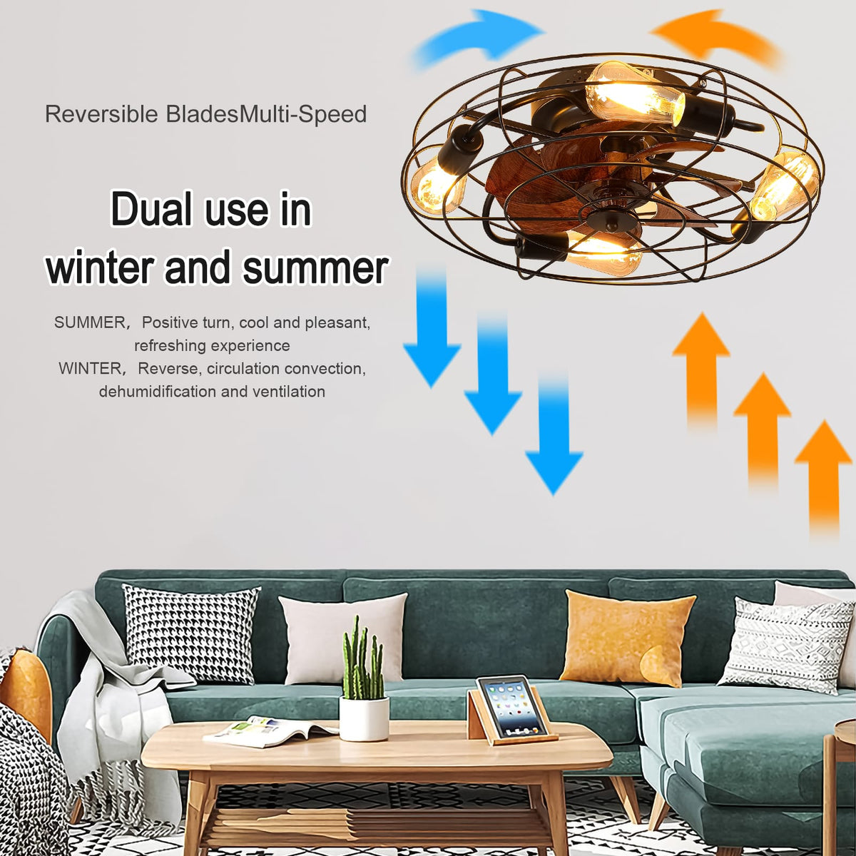 Black Iron Ceiling Fan with Remote Control