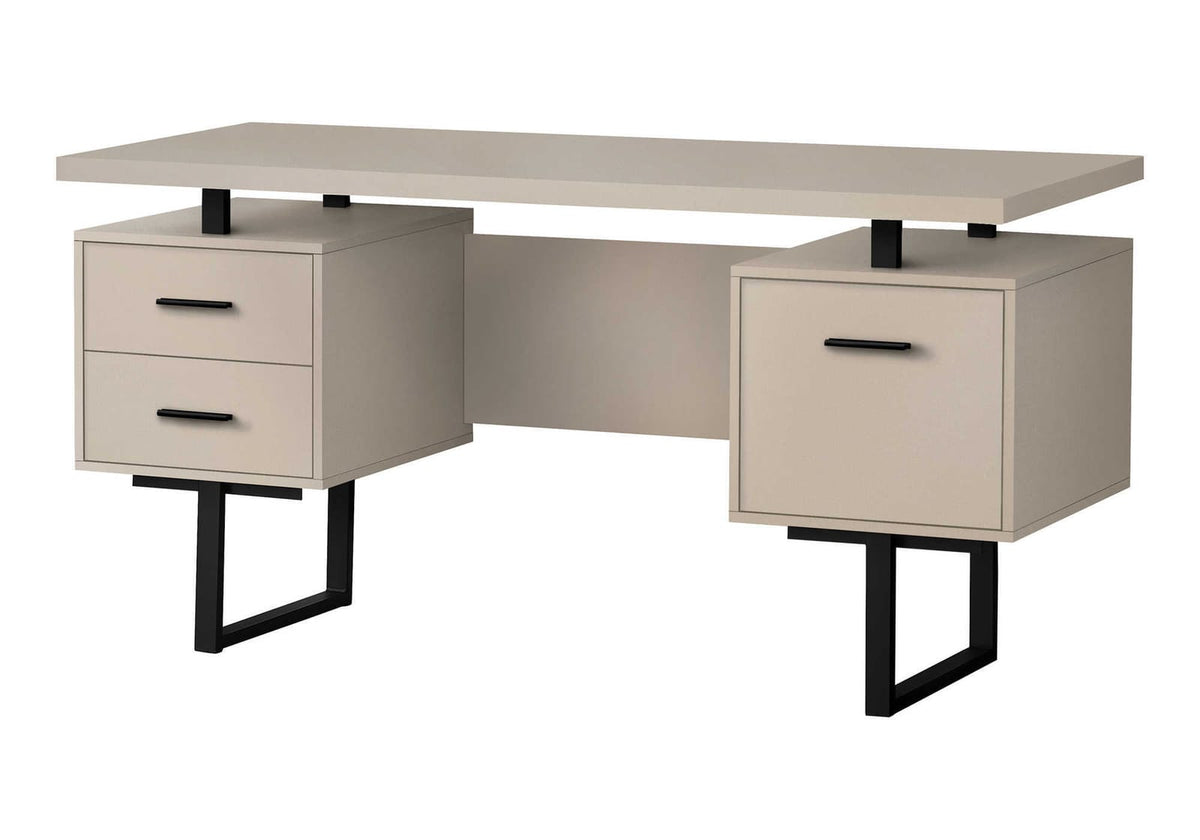 Computer Desk, 60"L with Storage Drawers - Taupe Laminate & Black Metal Frame