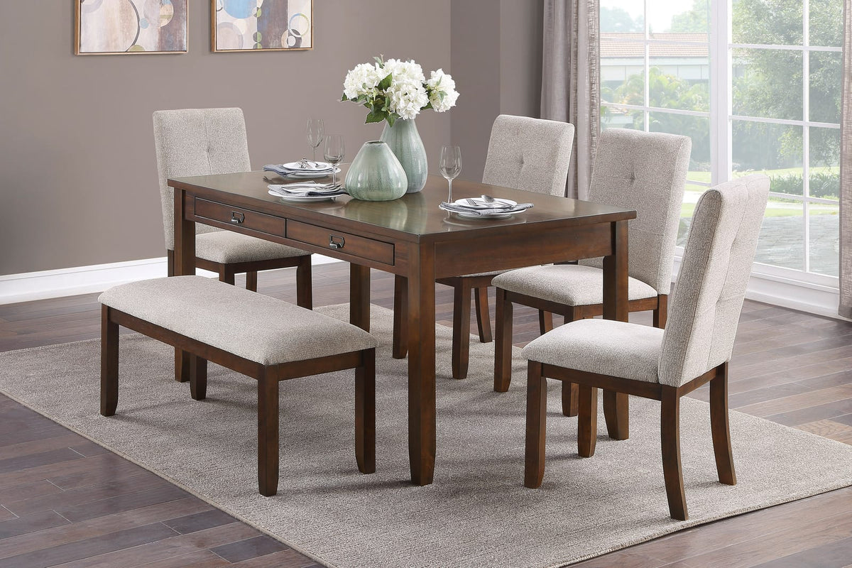 Dark Cherry Dining Set - Table, Bench & 4 Chairs