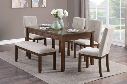 Dark Cherry Dining Set - Table, Bench & 4 Chairs