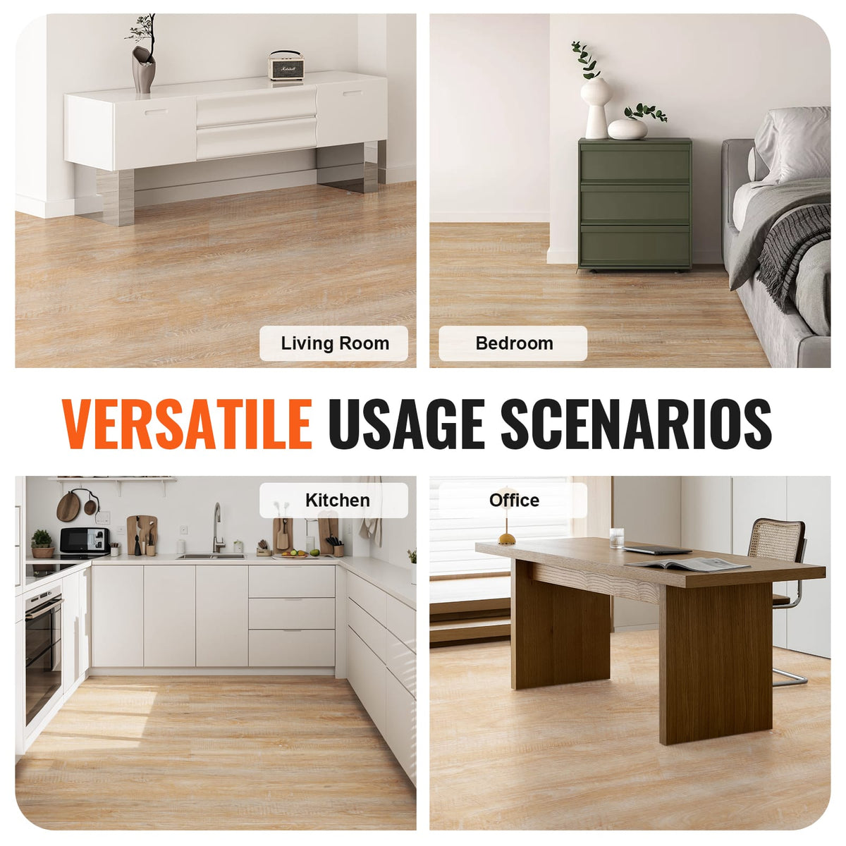 Interlocking Vinyl Floor Tiles - 48" x 7.3", Natural Wood Grain, Easy DIY Flooring