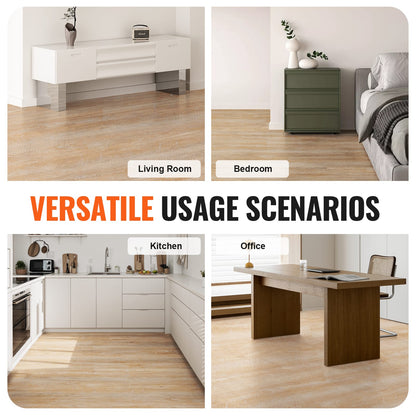 Interlocking Vinyl Floor Tiles - 48" x 7.3", Natural Wood Grain, Easy DIY Flooring