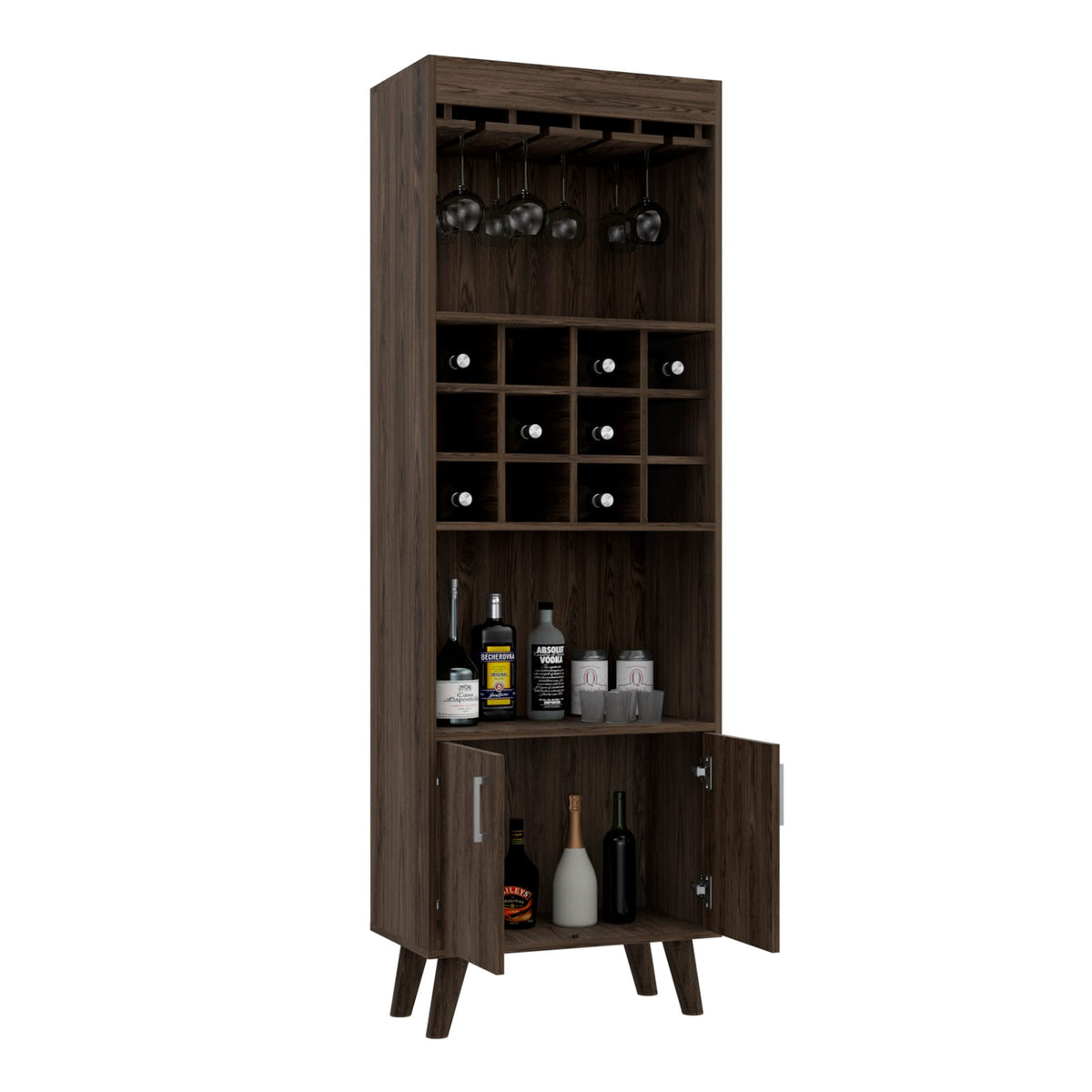 Black & Dark Walnut Wine Cabinet - 13.3"W x 23.6"D x 70.8"H
