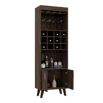 Black & Dark Walnut Wine Cabinet - 13.3"W x 23.6"D x 70.8"H