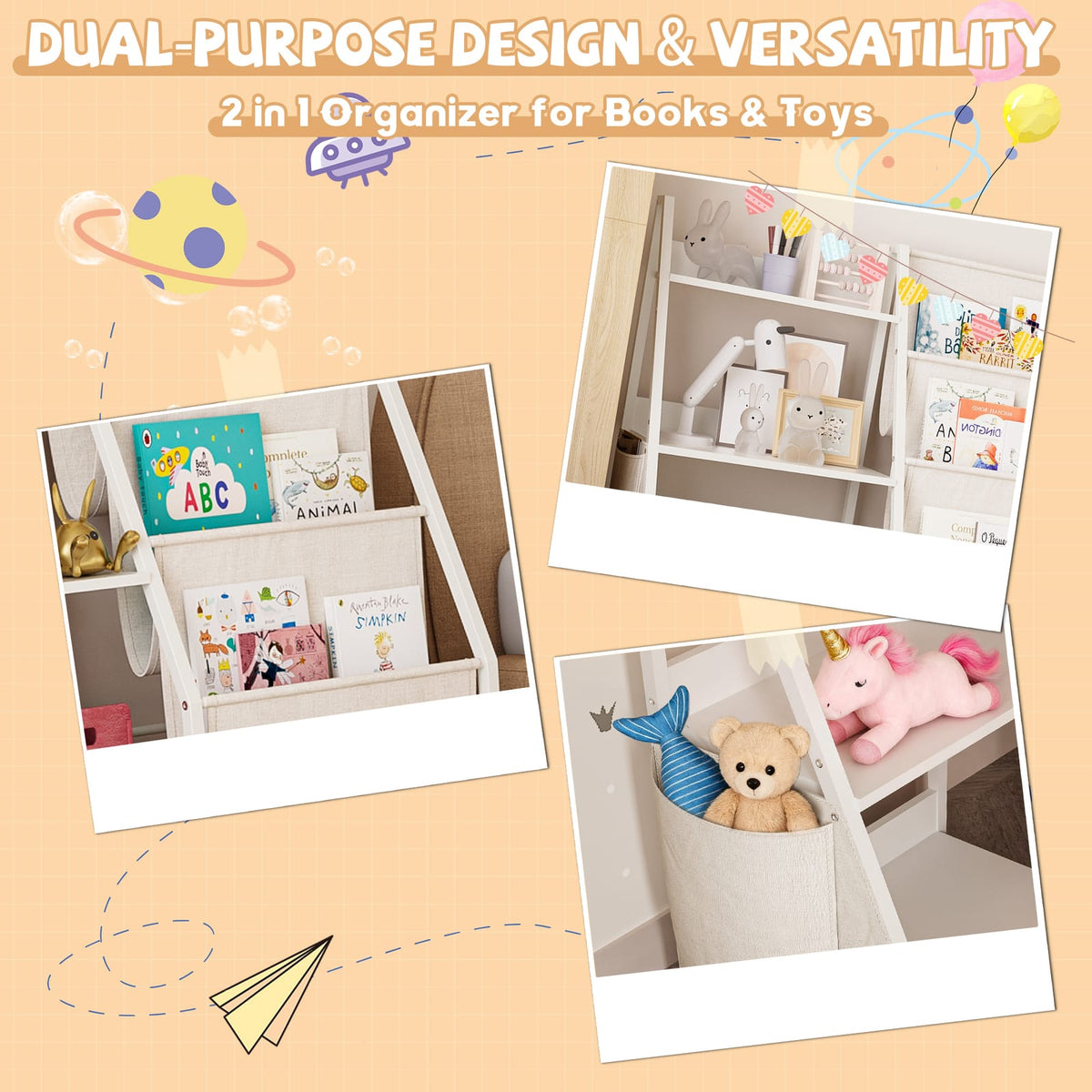 White Kids Bookshelf & Toy Storage - Nursery Organizer