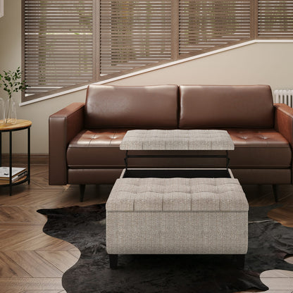 36 Inch Silver Fabric Storage Ottoman Table