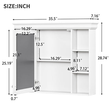 35'' White Wall Mounted Bathroom Storage Cabinet with Mirror Door - MDF