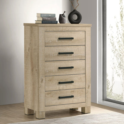 Sansome Weathered Oak 5-Drawer Chest - Bedroom Storage