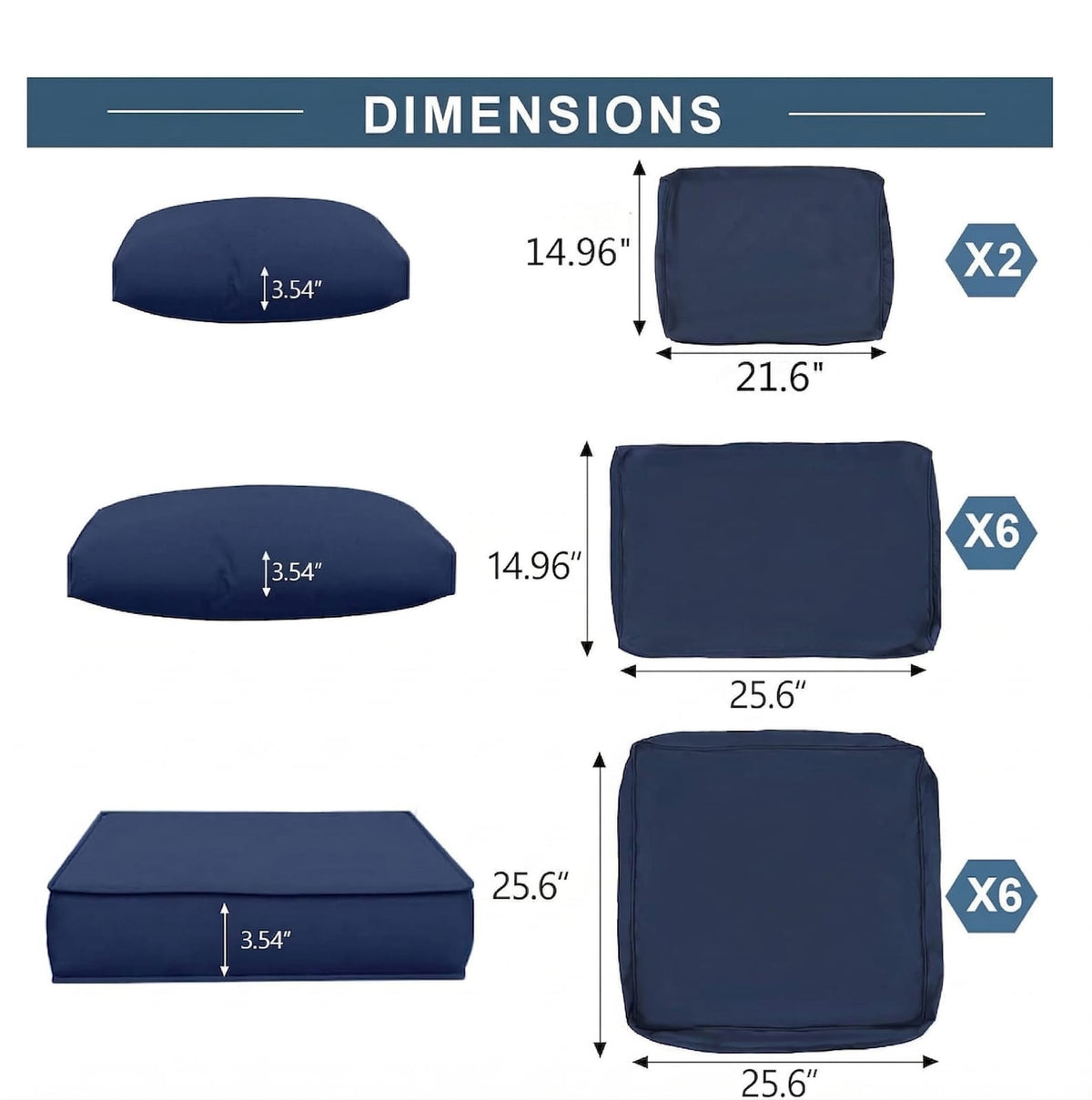 Navy Blue Outdoor Cushions for Patio Furniture Replacement
