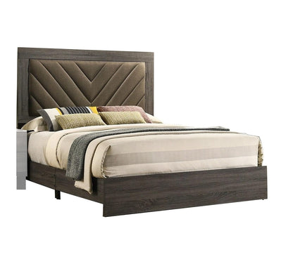 Contemporary Queen Size Bed Frame - Gray Upholstered Headboard