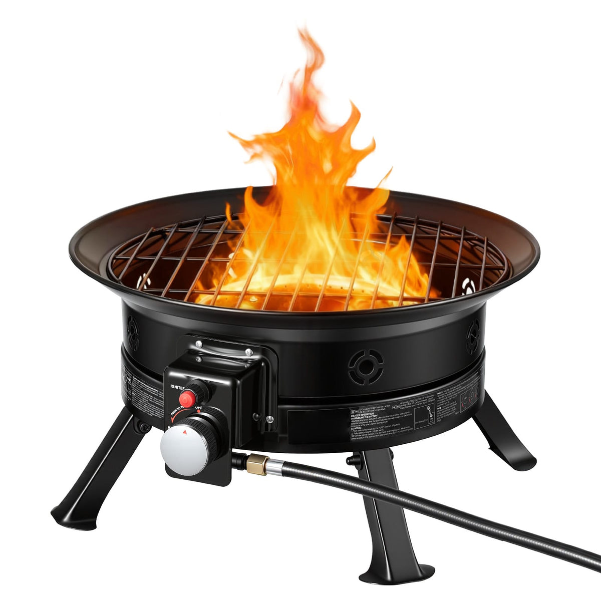 19 Inch Portable Propane Fire Pit - Black Stainless Steel Outdoor Heating