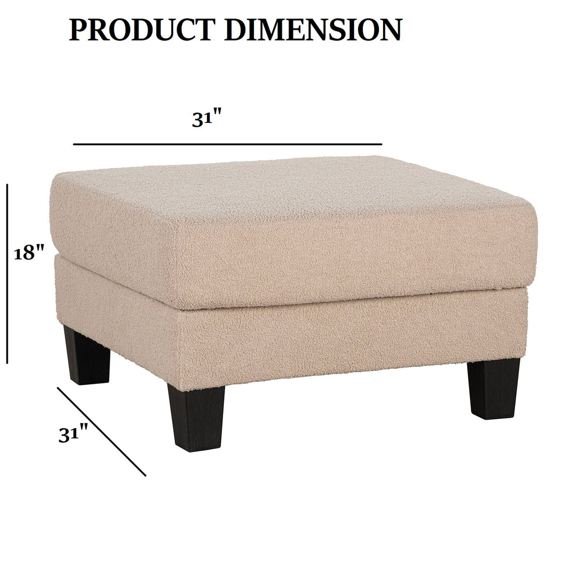 Beige Storage Ottoman - Contemporary Style, Square Design