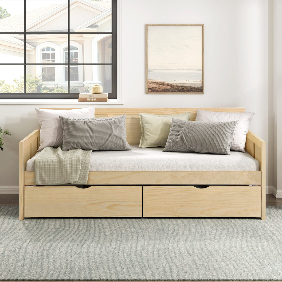 Modern Pine Wood Twin Sofa Bed with Storage Boxes