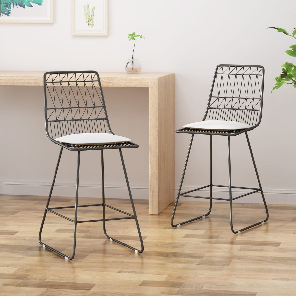 Grey & Ivory Iron Patio Counter Stools - Set of 2