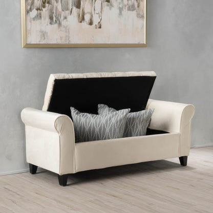 Ivory Fabric Storage Bench - 50" Seat, Black Legs