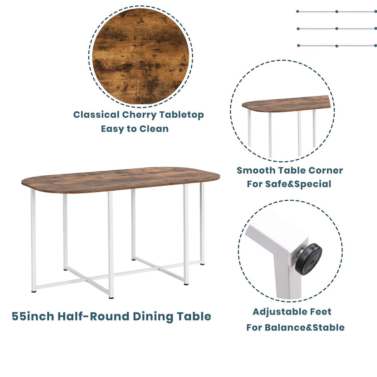 Modern 7-Piece Dining Table Set - White Iron, Seats 6
