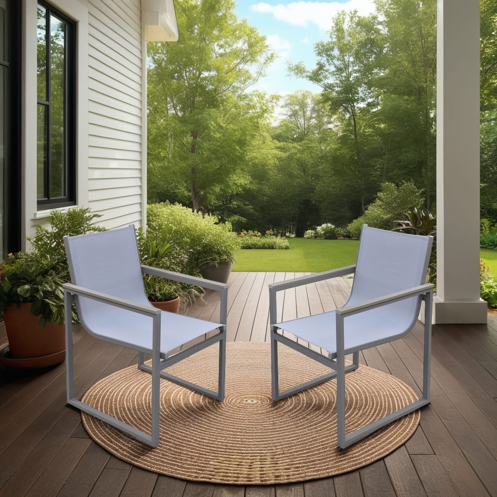 Gray Metal Wood Patio Dining Chairs - Set of 2