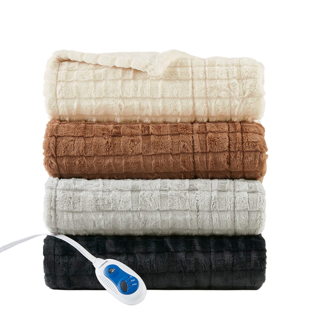 Oversized Faux Fur Heated Throw - Black