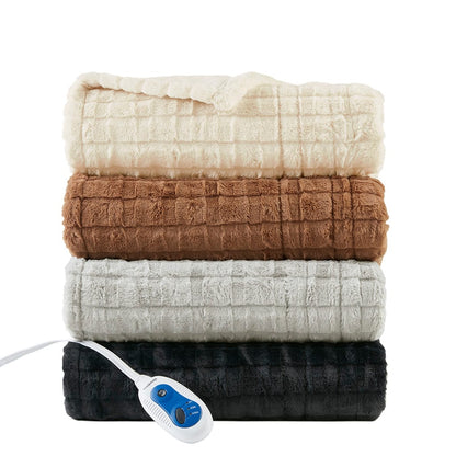 Oversized Faux Fur Heated Throw - Black