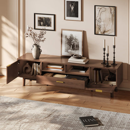 Dark Brown TV Stand with Storage - 75" TVs, Pine Wood