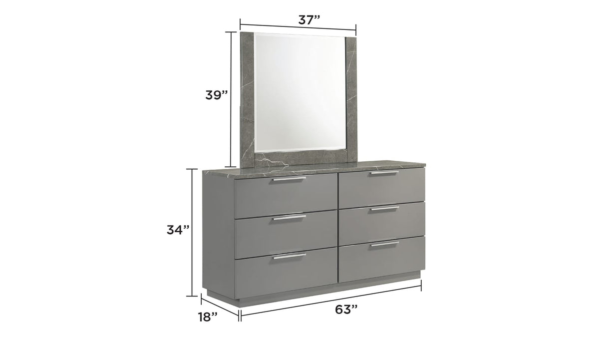 Elara Dresser Gray Wood & MDF, 6 Drawers - Bedroom Storage