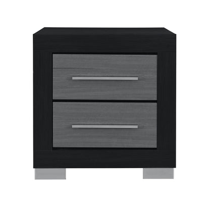 Black Rubberwood Nightstand with 2 Drawers for Bedroom