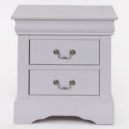 White Wood Nightstand with 2 Drawers - Classic Bedroom Furniture