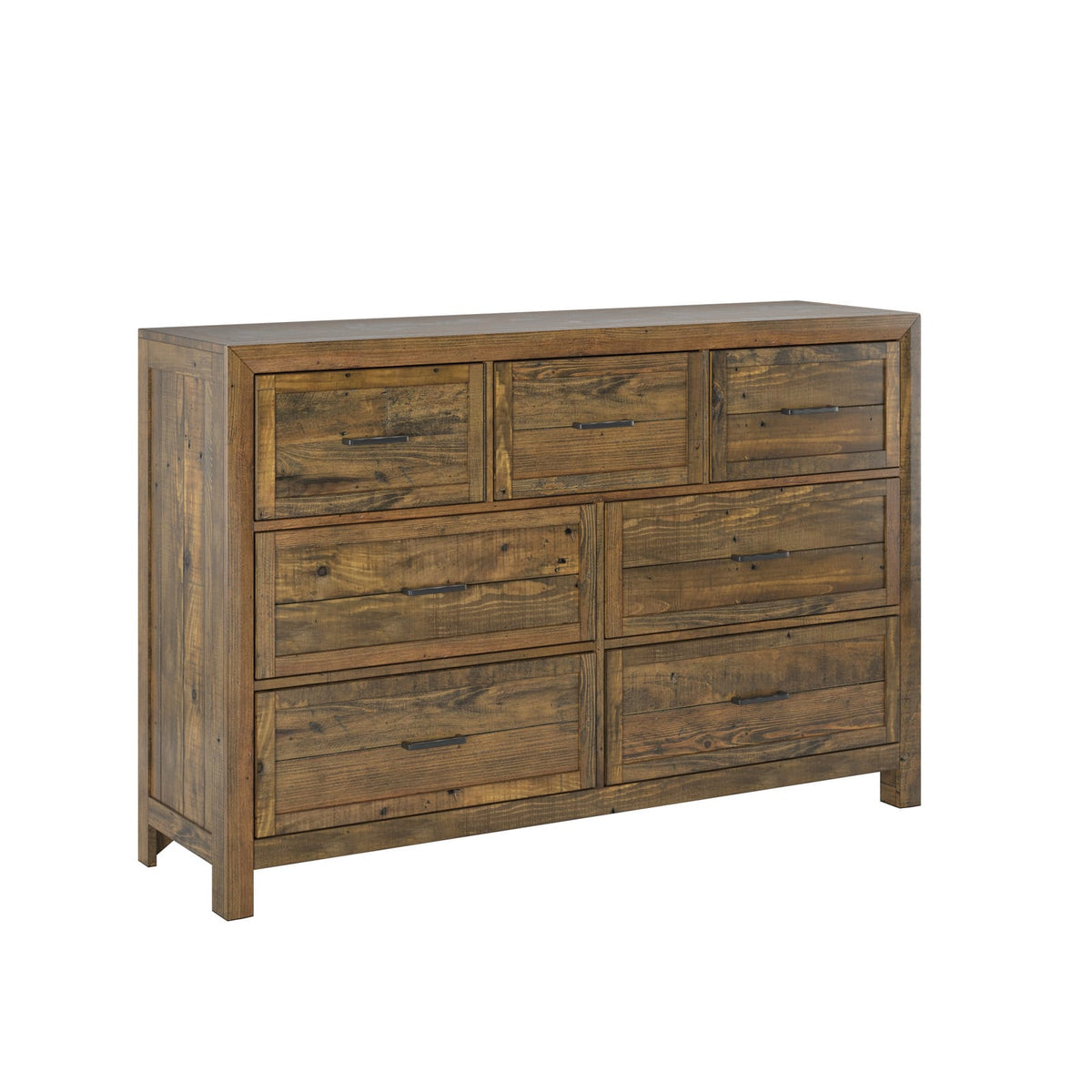 63" Brown Wood Dresser with 7 Drawers for Bedroom
