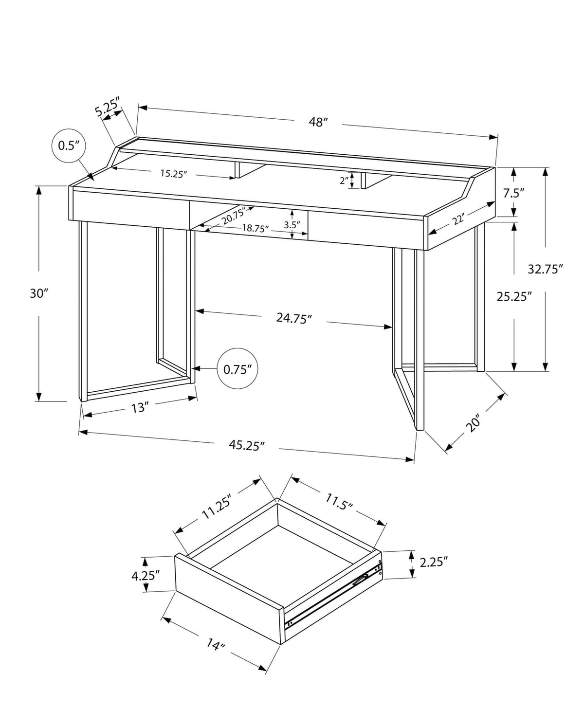 White Computer Desk with Storage Drawers - 48" L, Modern Office Desk